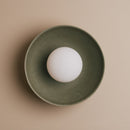 Green Dawn Wall Light Sconce in Ceramic and Oak