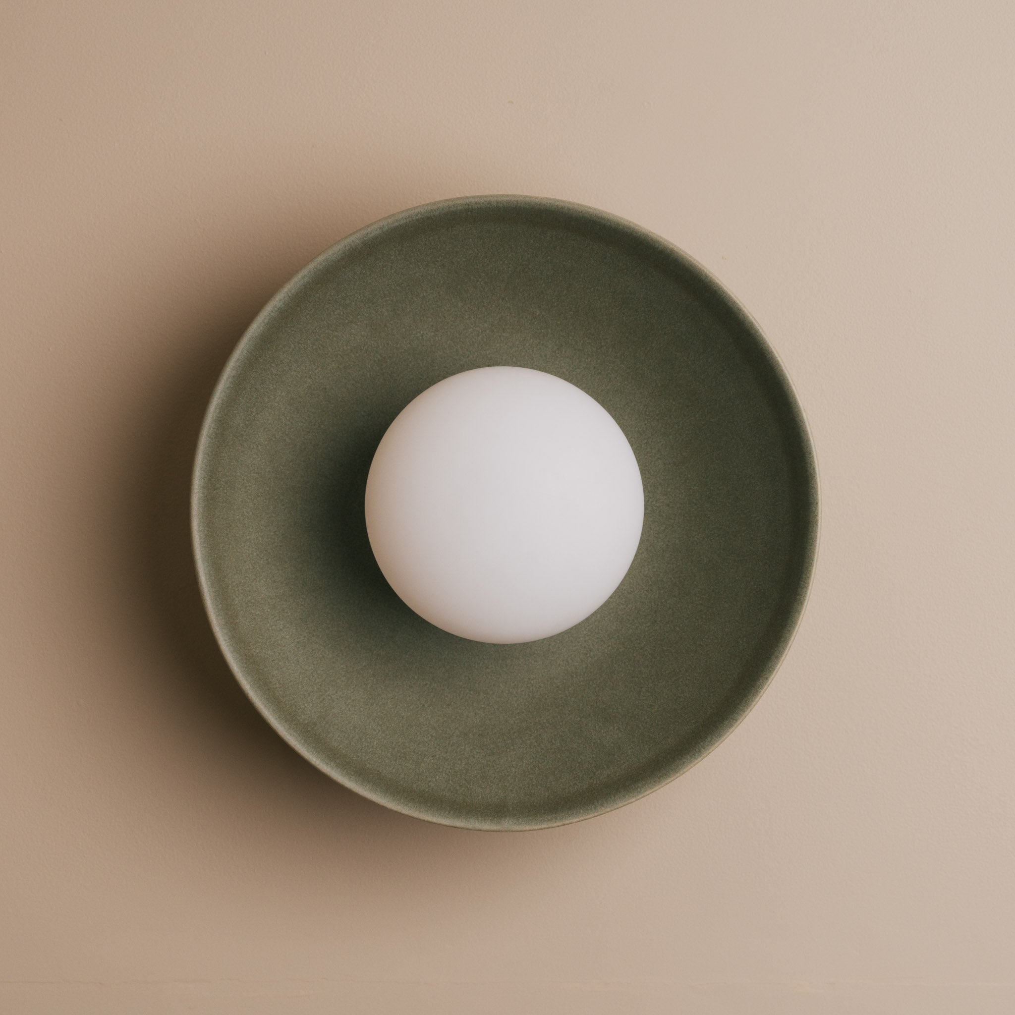 Green Dawn Wall Light Sconce in Ceramic and Oak
