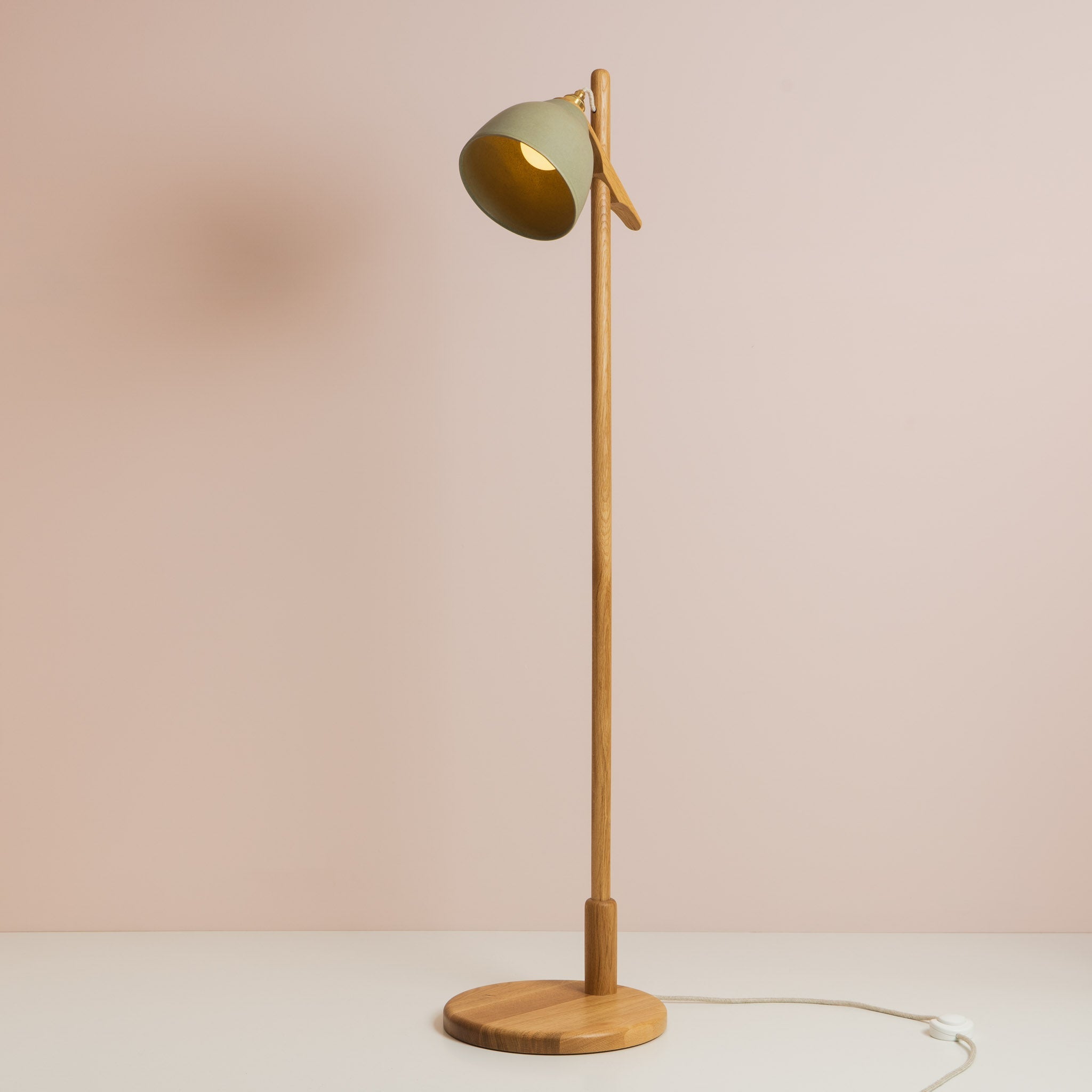 Green Element Floor Lamp in Solid Oak Wood and Ceramic
