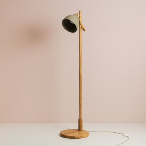 Green Element Floor Lamp in Solid Oak Wood and Ceramic