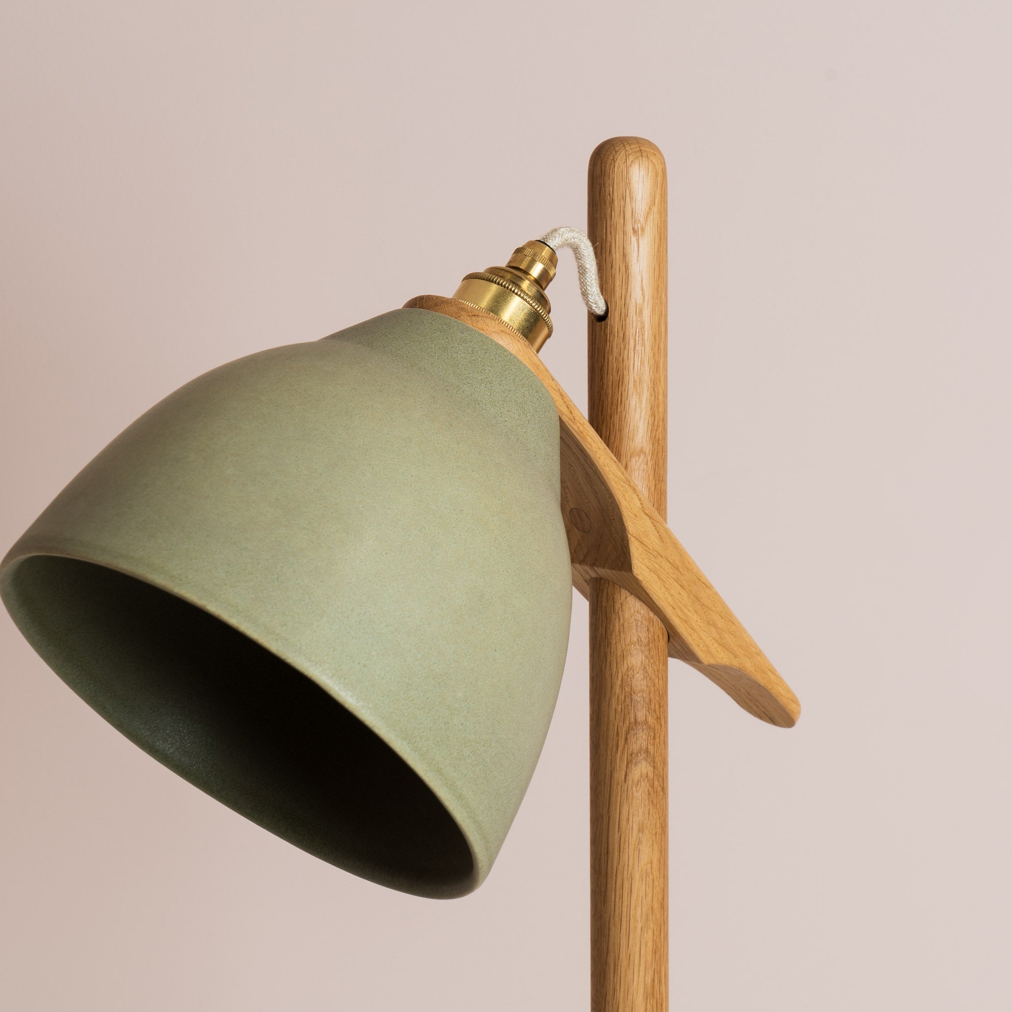 Green Element Floor Lamp in Solid Oak Wood and Ceramic