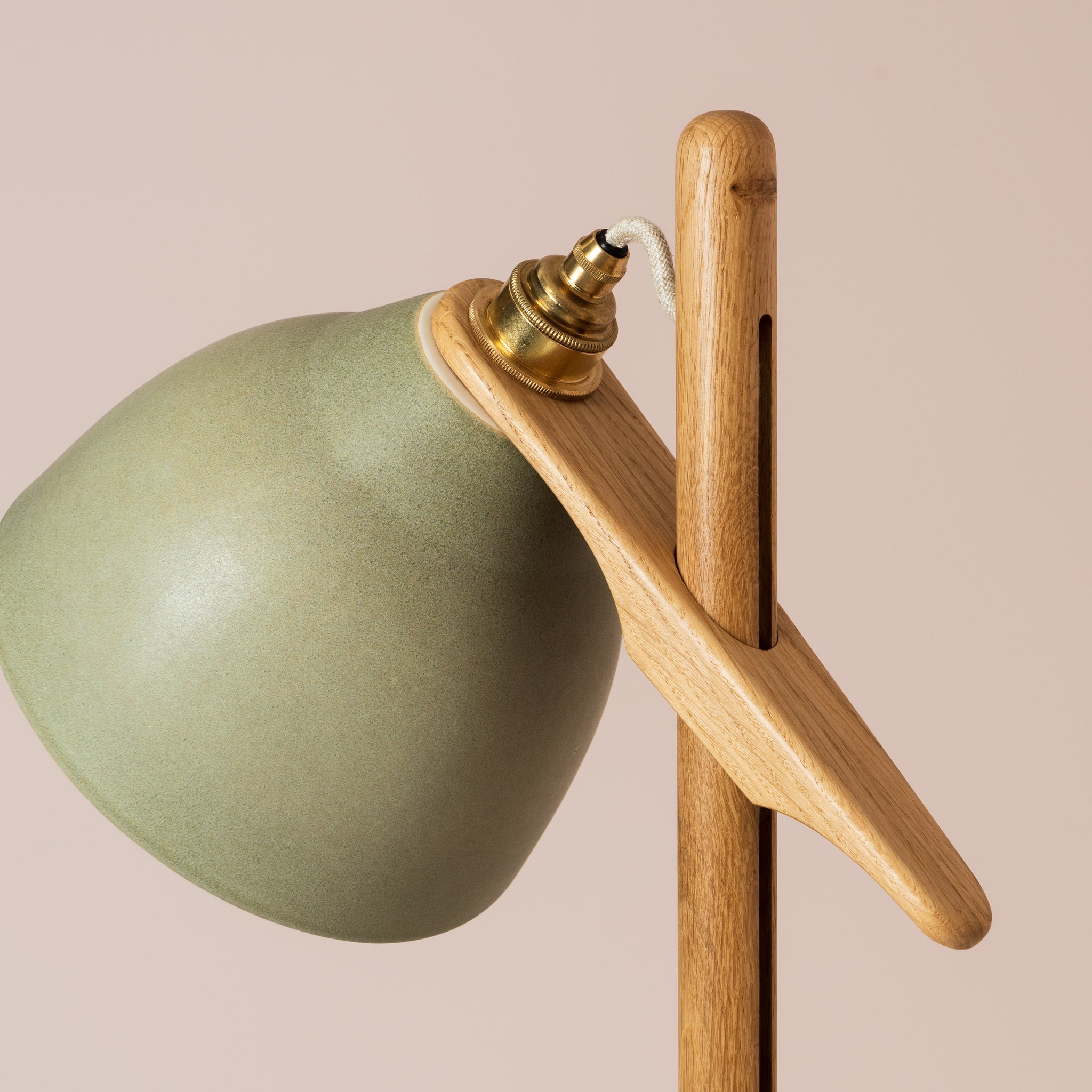 Green Element Floor Lamp in Solid Oak Wood and Ceramic