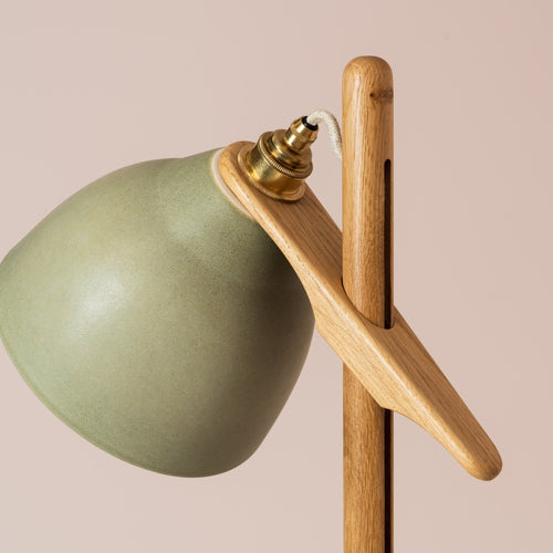 Green Element Floor Lamp in Solid Oak Wood and Ceramic