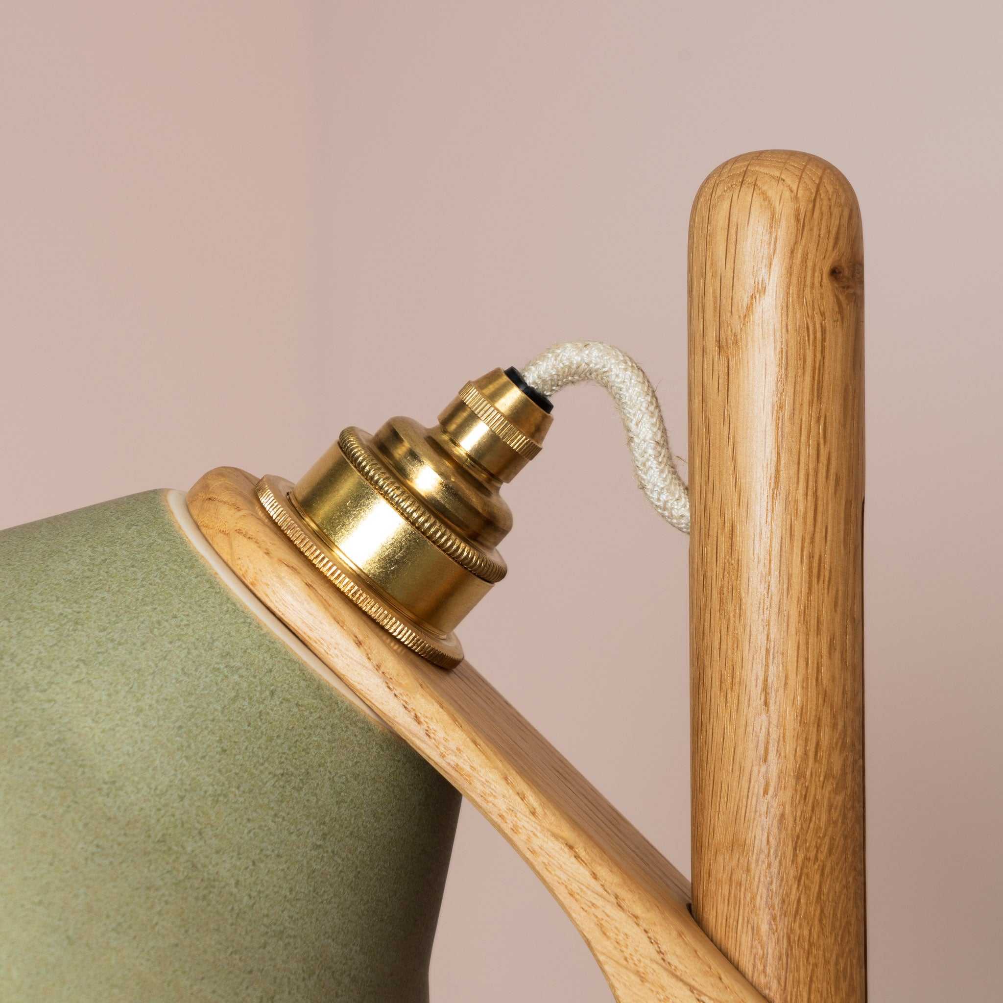Green Element Floor Lamp in Solid Oak Wood and Ceramic