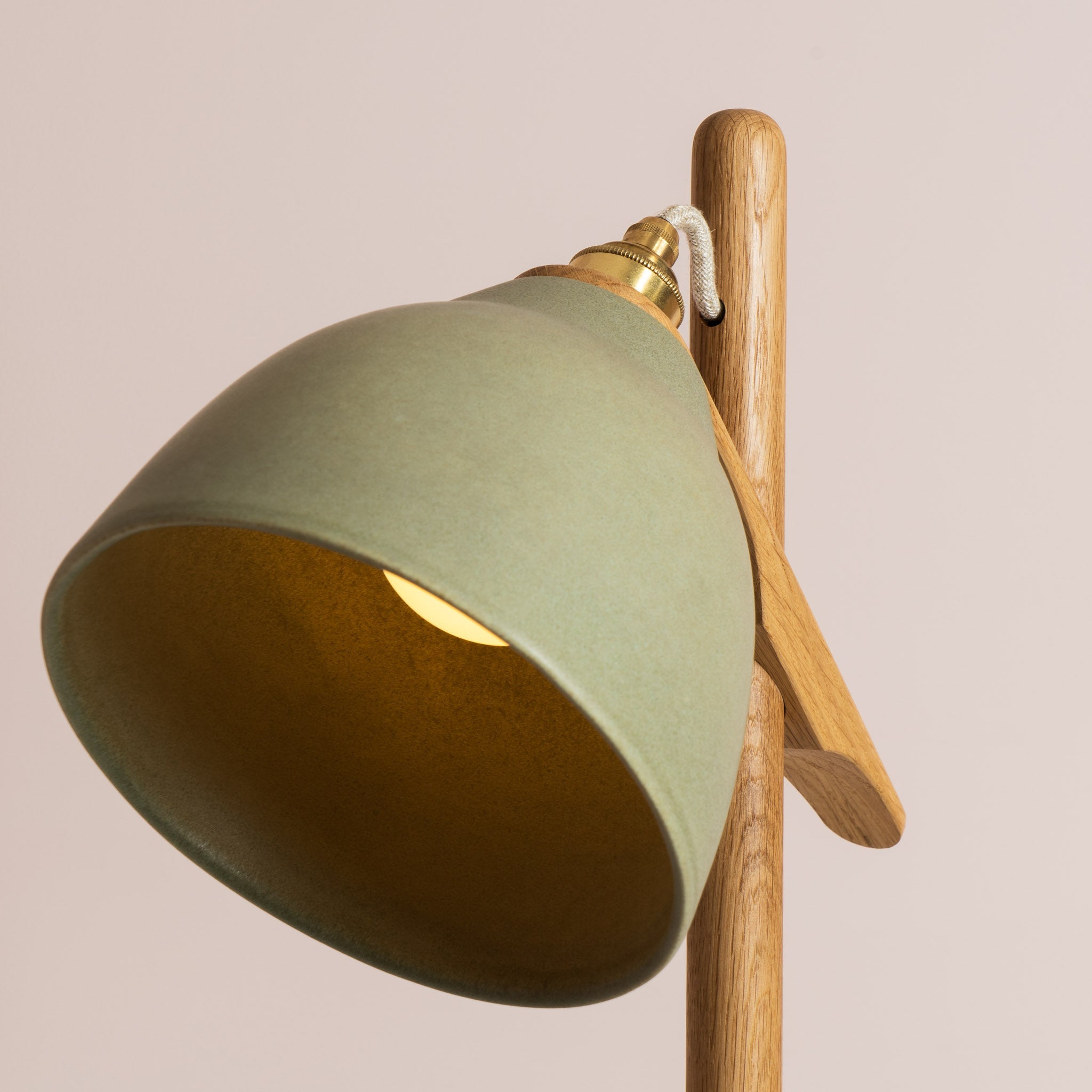 Green Element Floor Lamp in Solid Oak Wood and Ceramic