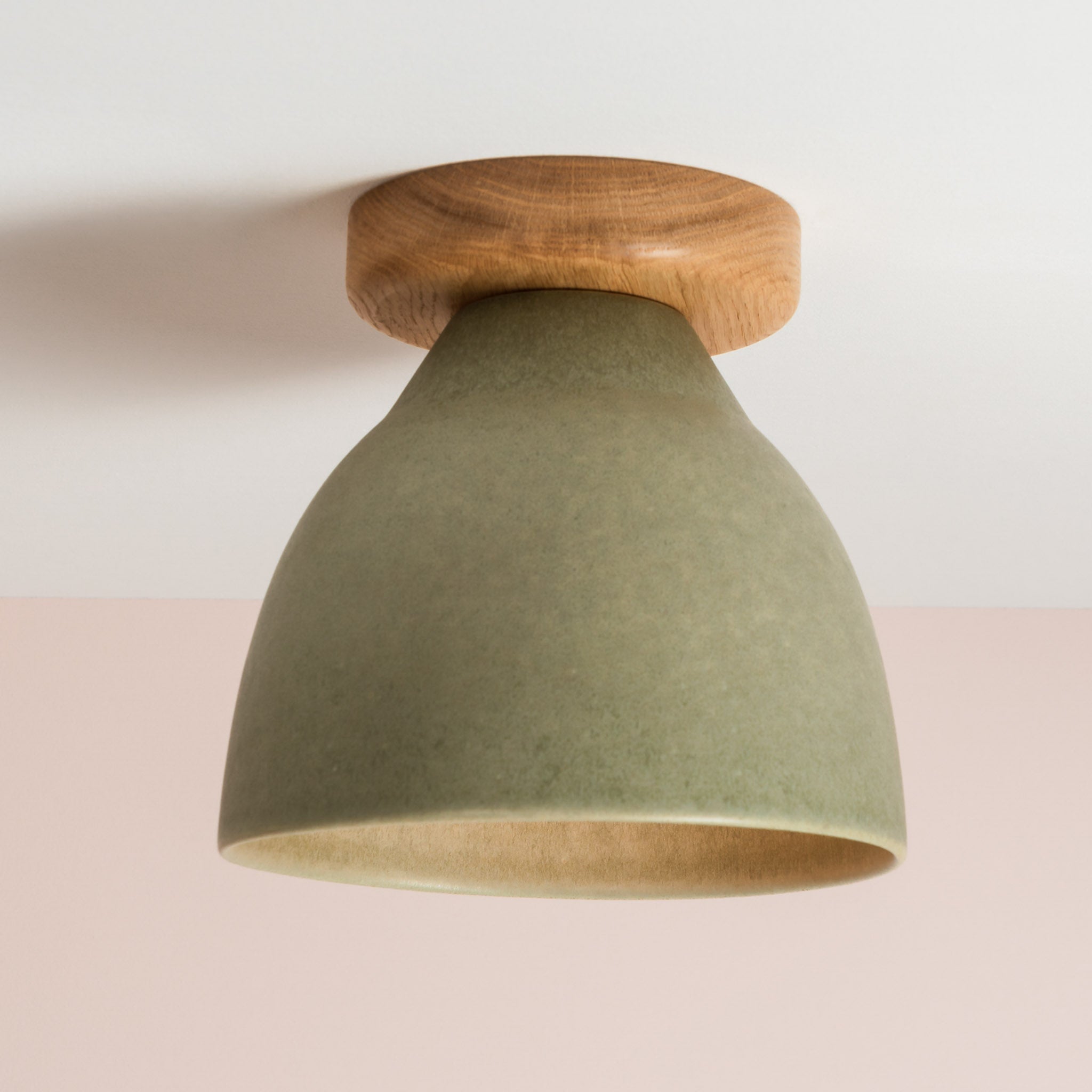 Green Element Flush Mount Ceiling Light in Ceramic and Oak
