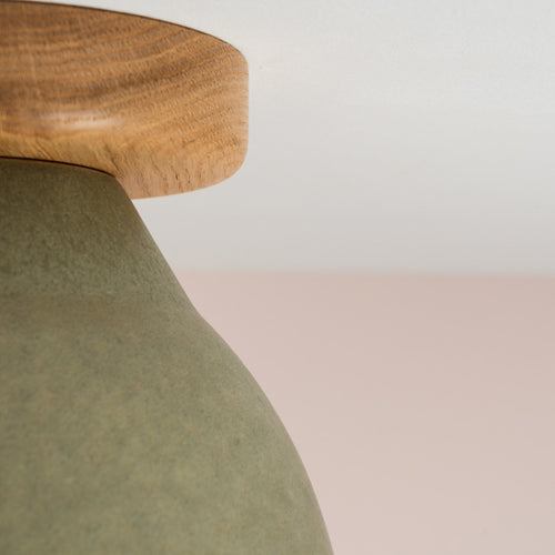 Green Element Flush Mount Ceiling Light in Ceramic and Oak