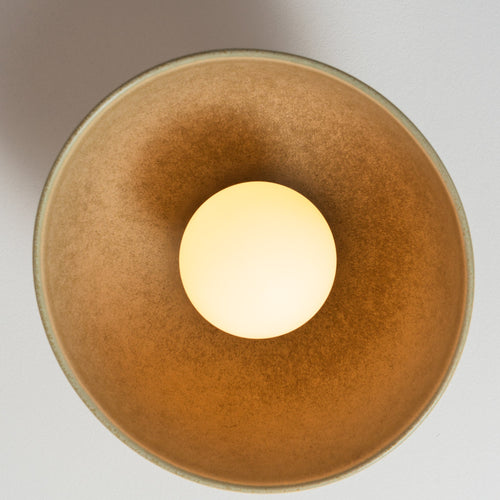 Green Element Flush Mount Ceiling Light in Ceramic and Oak