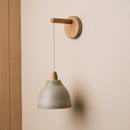 Green Element Hanging Wall Light in Ceramic and Oak