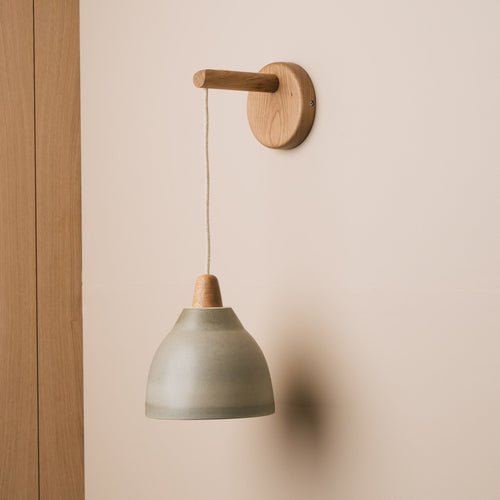 Green Element Hanging Wall Light in Ceramic and Oak