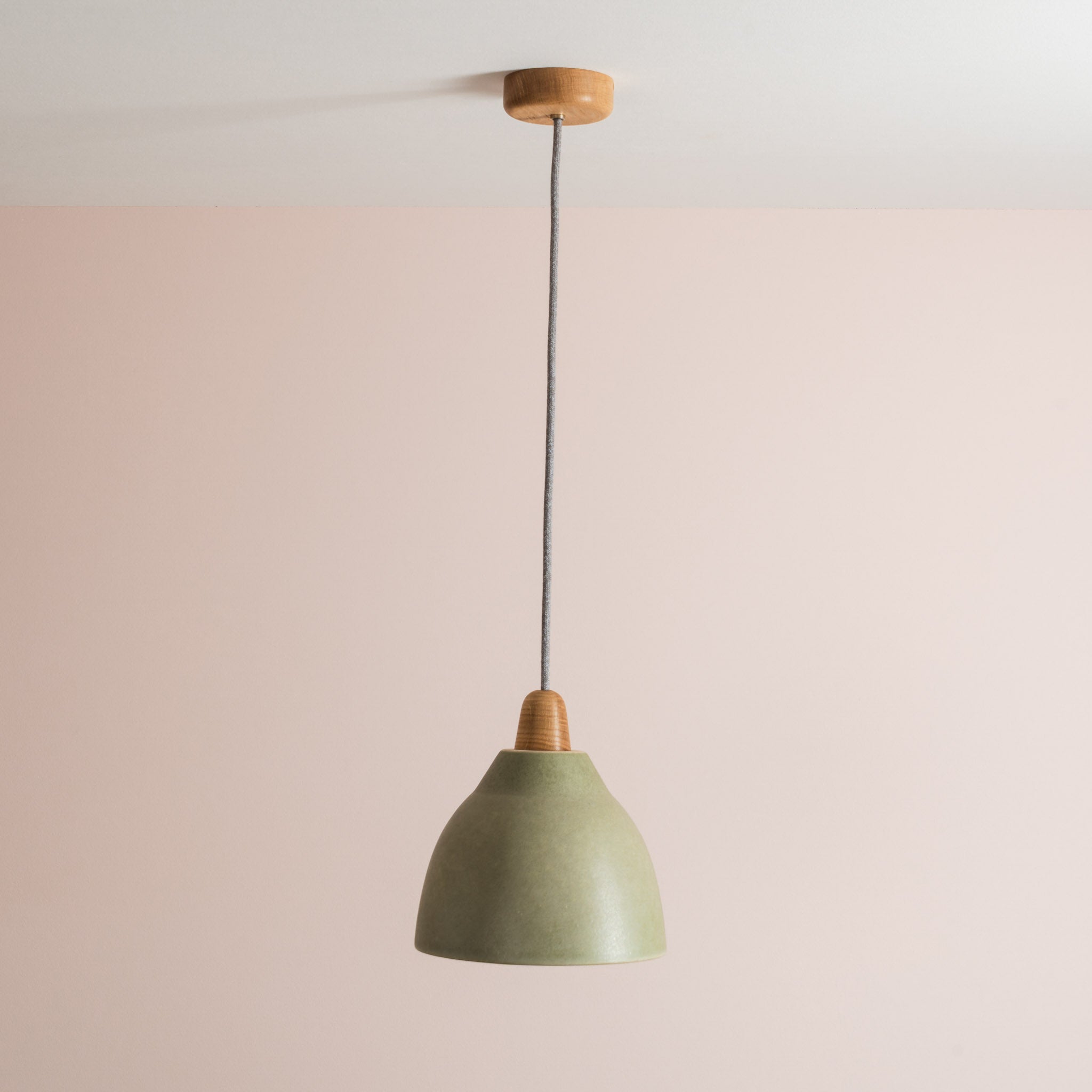 Green Element Pendant Light in Ceramic and Oak
