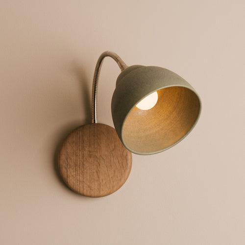 Green Flex Wall Light in Brass/Nickel, Ceramic and Oak - Small Element