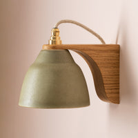 Green Right-Angle Element Wall Light in Ceramic and Oak