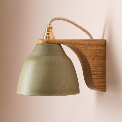 Green Right-Angle Element Wall Light in Ceramic and Oak