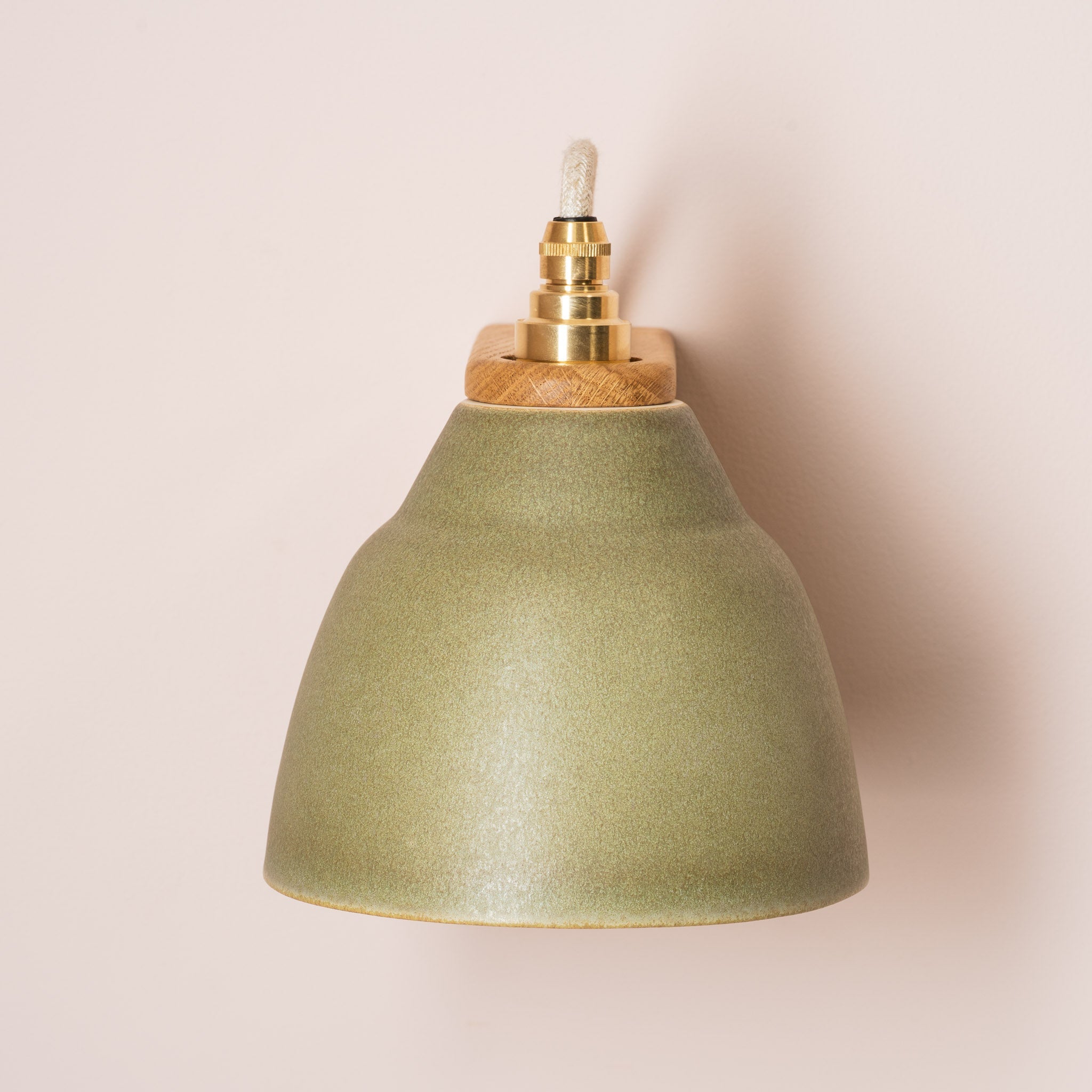 Green Right-Angle Element Wall Light in Ceramic and Oak