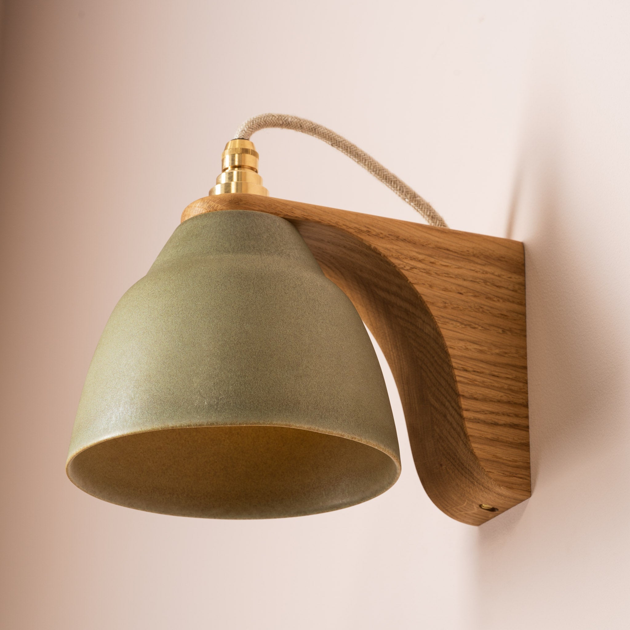 Green Right-Angle Element Wall Light in Ceramic and Oak