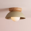 Small Dawn Ceiling Light Sconce in Ceramic and Oak [OUTLET]