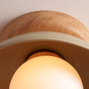 Green Small Dawn Ceiling Light in Ceramic and Oak