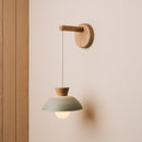 Small Dawn Hanging Wall Light in Ceramic and Oak - Green