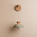 Small Dawn Hanging Wall Light in Ceramic and Oak - Green
