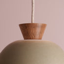 Green Small Dawn Pendant Light in Ceramic and Oak