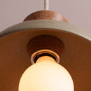 Green Small Dawn Pendant Light in Ceramic and Oak