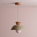 Green Small Dawn Pendant Light in Ceramic and Oak