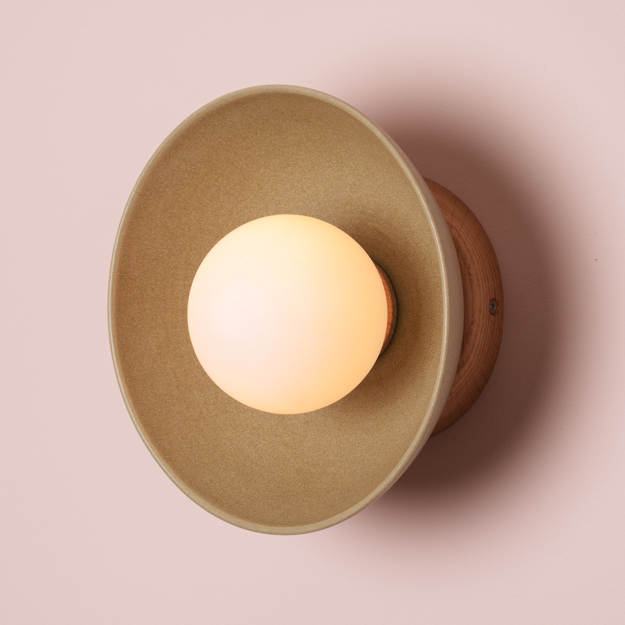 Green Small Dawn Wall Light in Ceramic and Oak