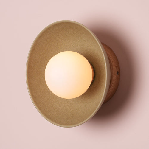 Green Small Dawn Wall Light in Ceramic and Oak