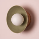 Green Small Dawn Wall Light in Ceramic and Oak