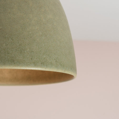 Green Small Element Flush Mount Ceiling Light in Ceramic and Oak