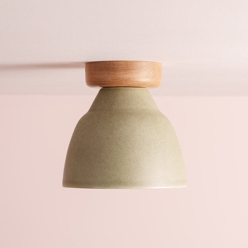 Green Small Element Flush Mount Ceiling Light in Ceramic and Oak