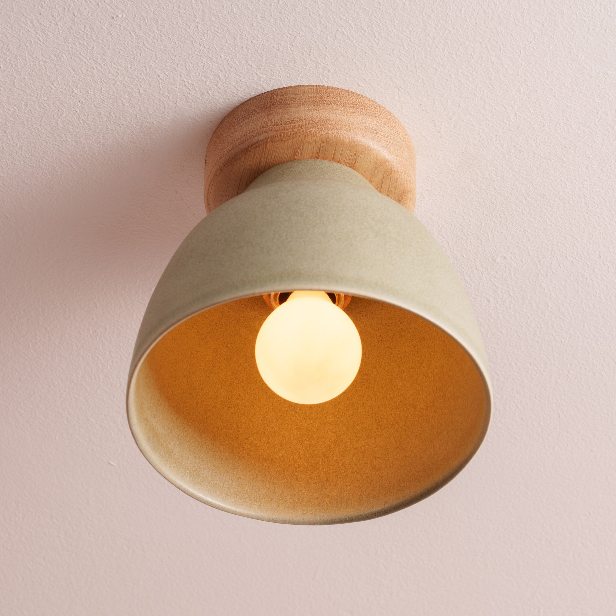 Green Small Element Flush Mount Ceiling Light in Ceramic and Oak