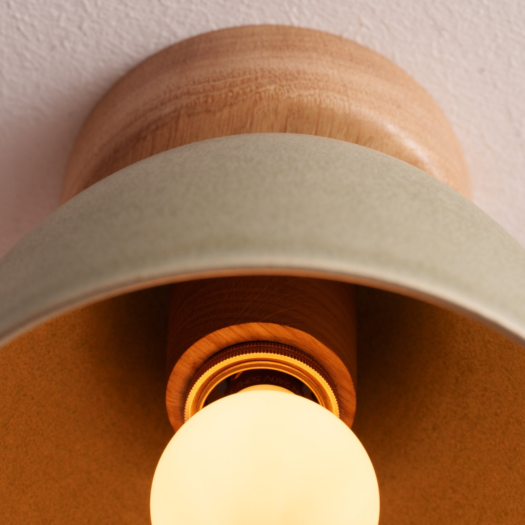 Green Small Element Flush Mount Ceiling Light in Ceramic and Oak