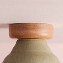 Green Small Element Flush Mount Ceiling Light in Ceramic and Oak