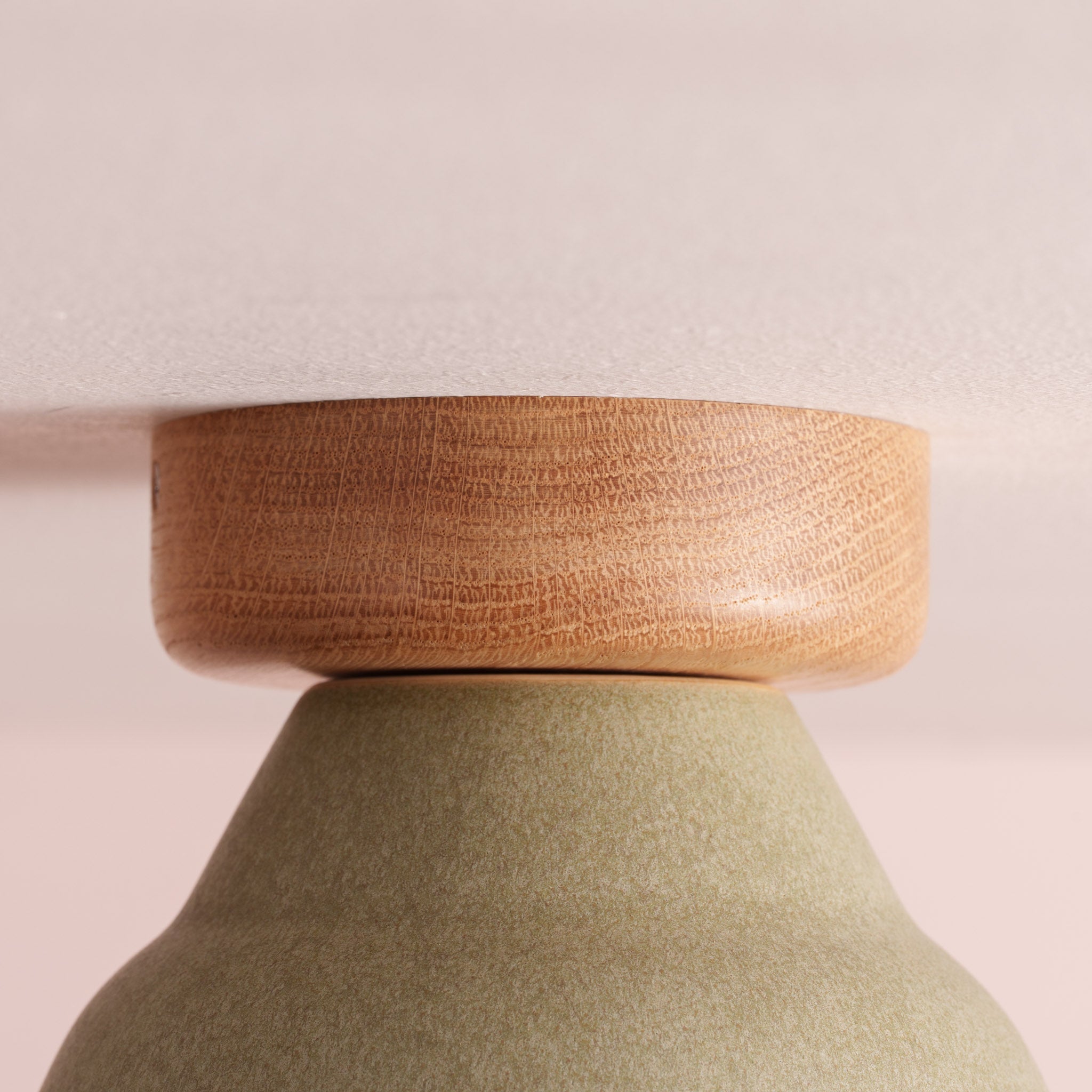 Green Small Element Flush Mount Ceiling Light in Ceramic and Oak