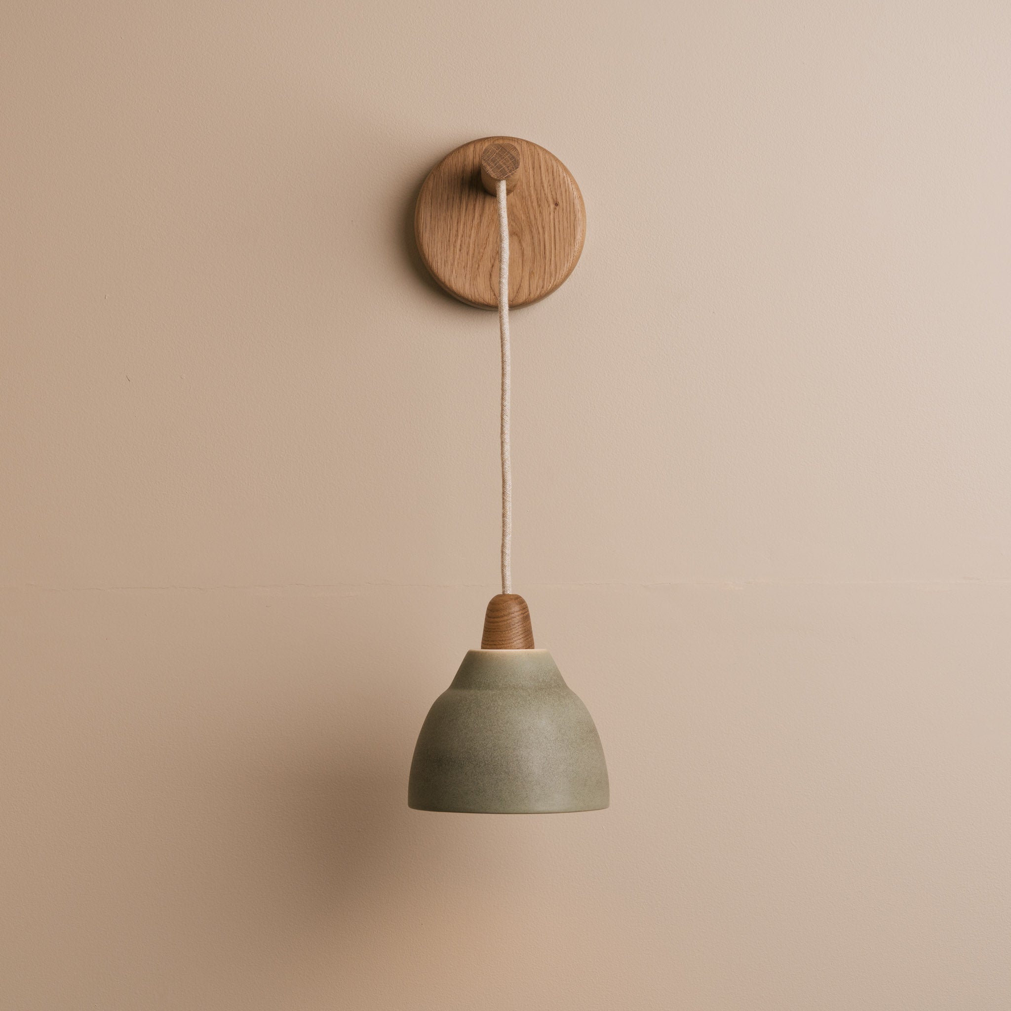 Small Element Hanging Wall Light in Ceramic and Oak - Green