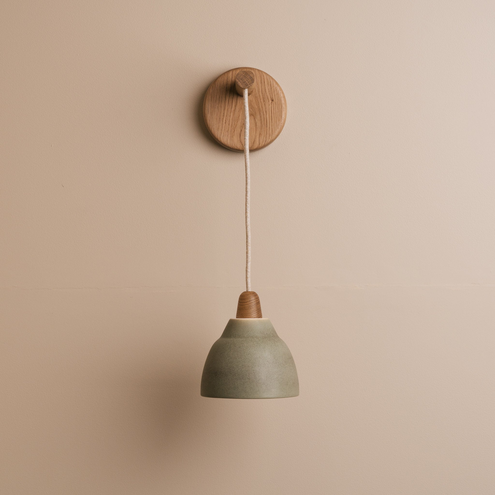 Small Element Hanging Wall Light in Ceramic and Oak - Green