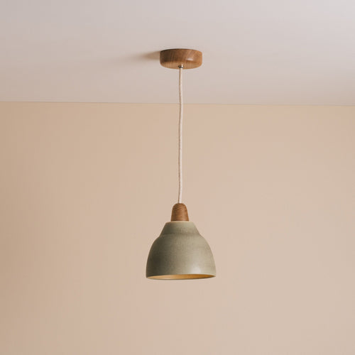 Small Green Element Light in Ceramic and Oak