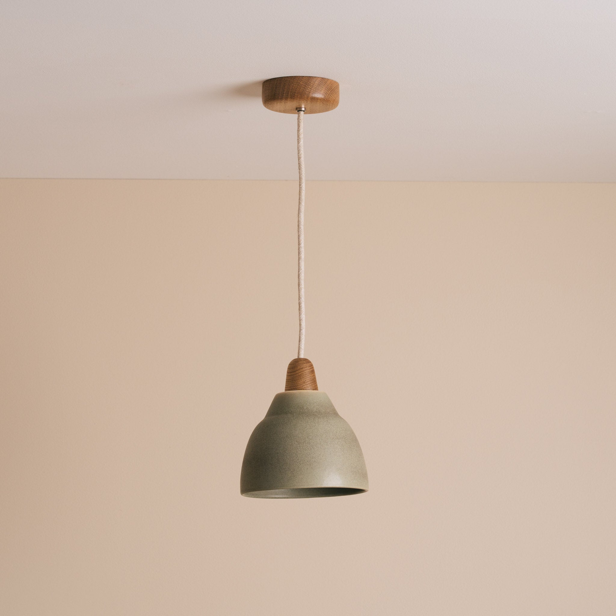 Small Green Element Light in Ceramic and Oak