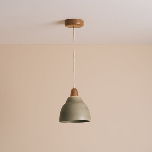 Small Green Element Light in Ceramic and Oak