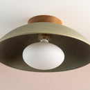 Green XL Dawn Flush Mount Ceiling Light in Ceramic and Oak