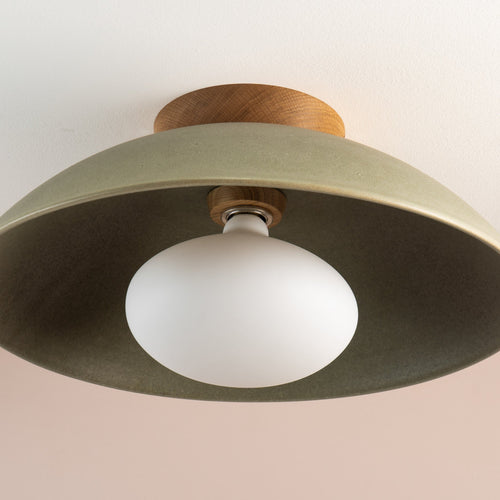 Green XL Dawn Flush Mount Ceiling Light in Ceramic and Oak