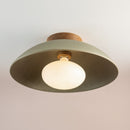 Green XL Dawn Flush Mount Ceiling Light in Ceramic and Oak