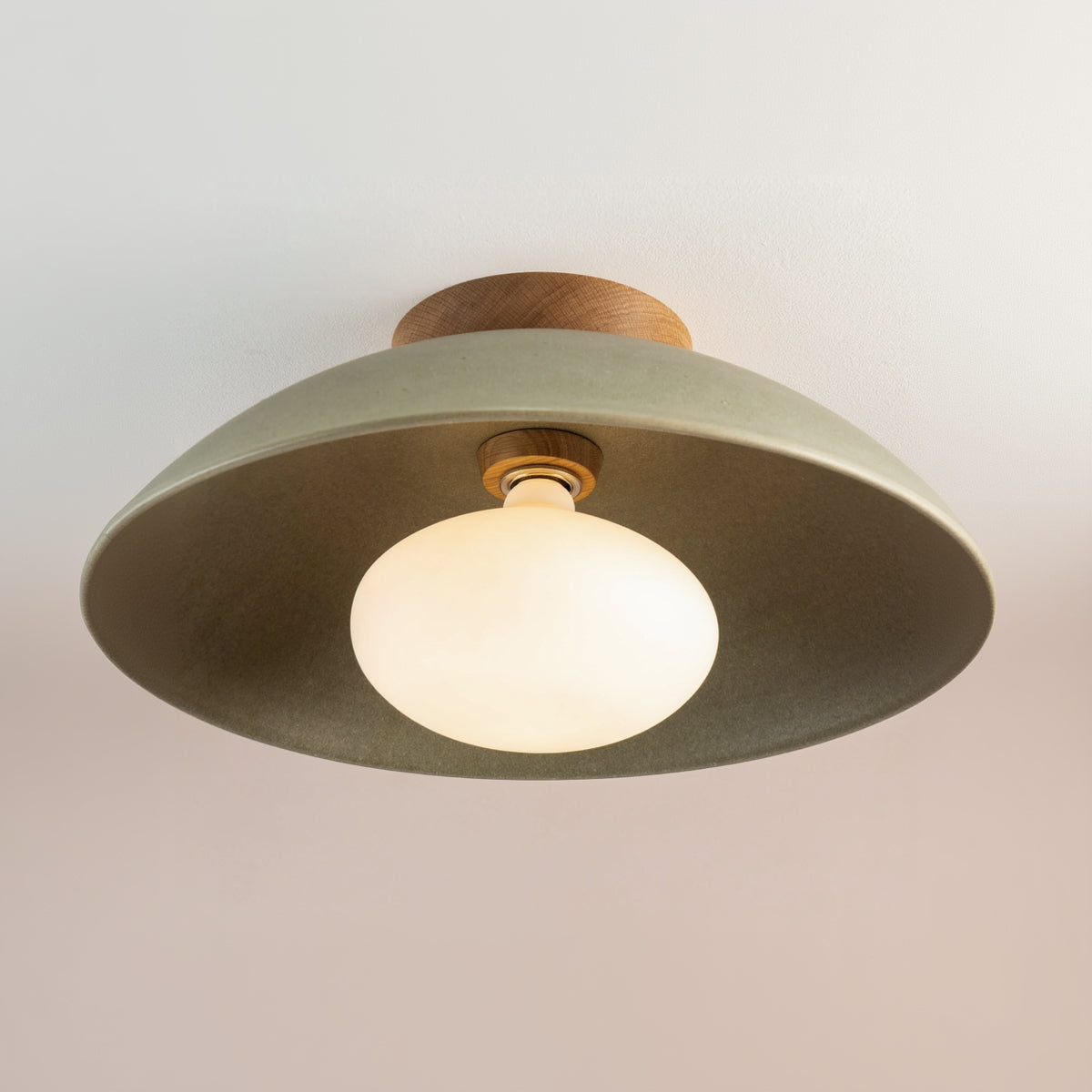 Green XL Dawn Flush Mount Ceiling Light in Ceramic and Oak