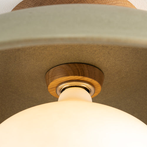 Green XL Dawn Flush Mount Ceiling Light in Ceramic and Oak