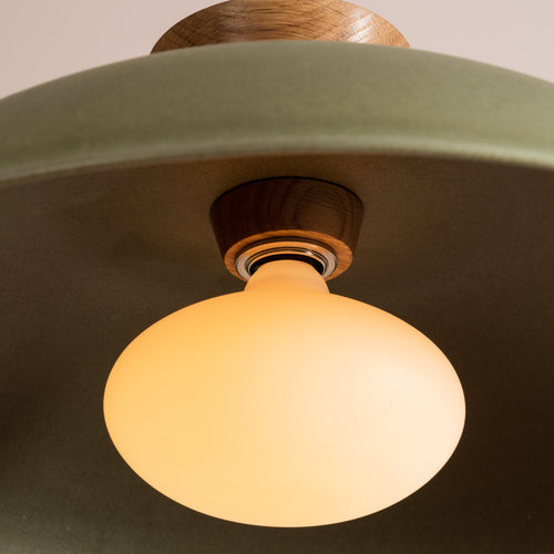 Green XL Dawn Pendant Light in Ceramic and Oak