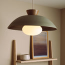 Green XL Dawn Pendant Light in Ceramic and Oak
