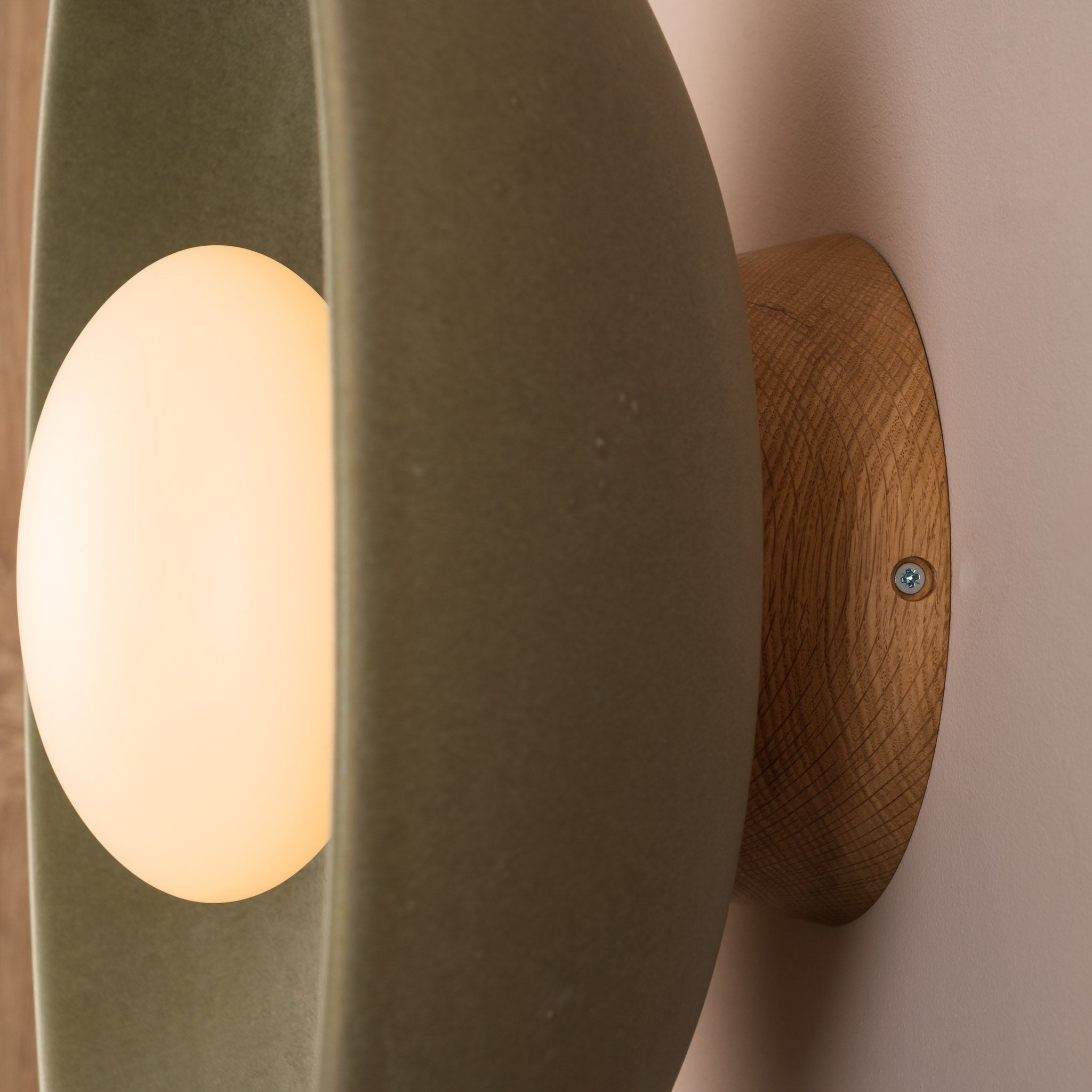 Green XL Dawn Wall Light Sconce in Ceramic and Oak