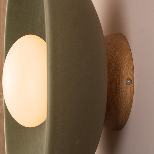 Green XL Dawn Wall Light Sconce in Ceramic and Oak